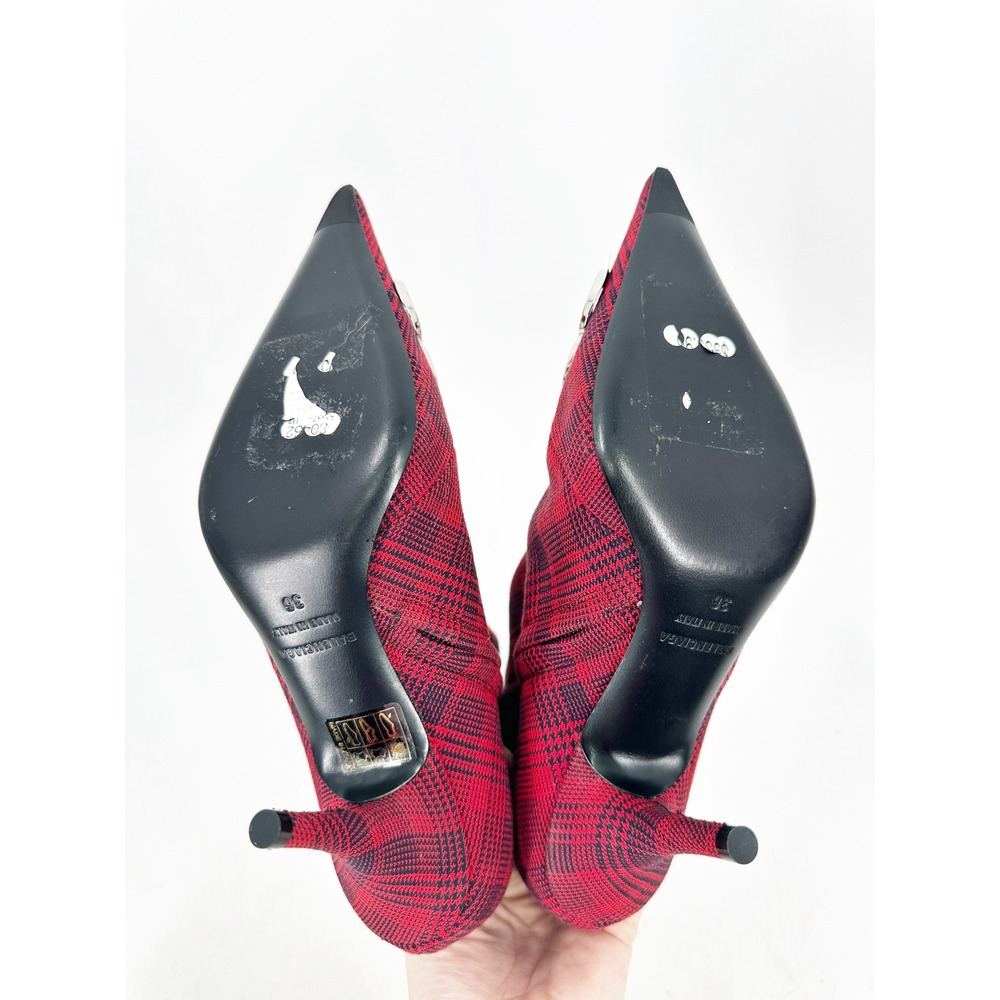 Balenciaga Knife Bootie 36 Red Plaid BB Logo Ankle Boots 548874 - Picture 5 of 10